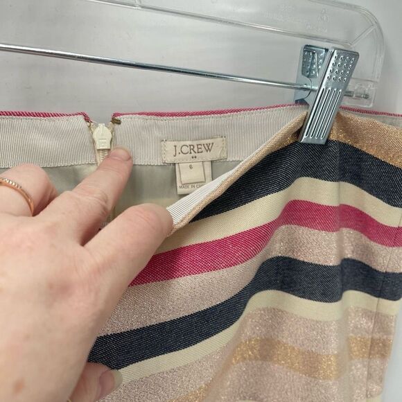 J. Crew Women's Straight Mini Skirt Striped Lined Metallic Black Gold Red Size 6 - Picture 7 of 7